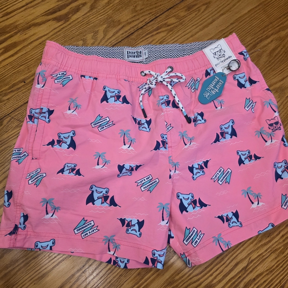 Party Pants men's Swim Shorts Sharks Size LARGE BNWT